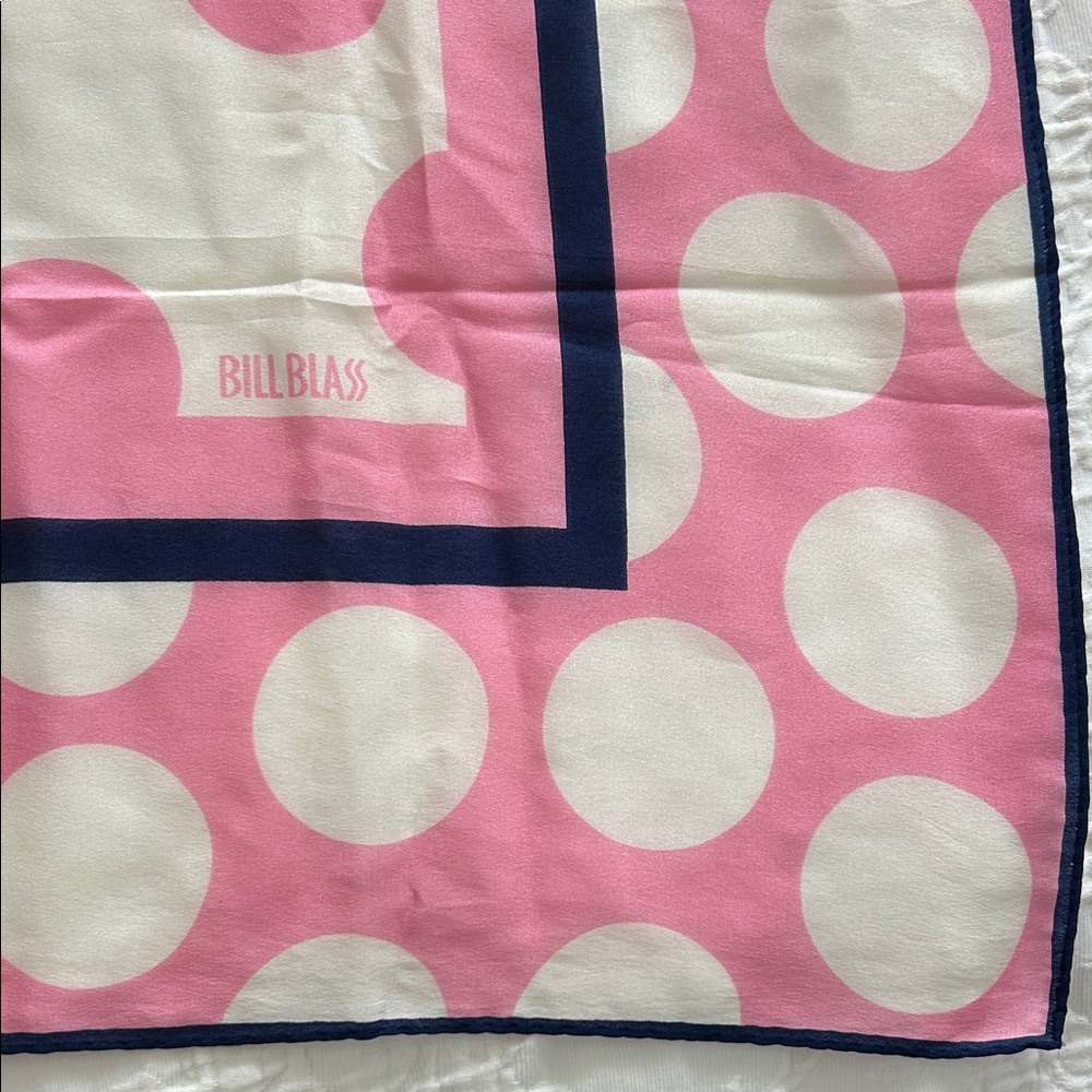 Large Vintage Bill Blass Pink and White Polka Dot Scarf - Picture 2 of 3